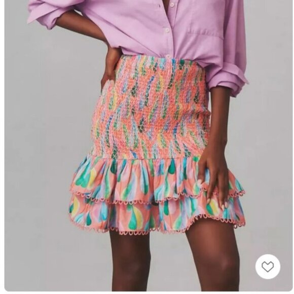 FARM Rio by Anthropologie Colorful Patterned Smocked Printed Mini Skirt Size S - Picture 2 of 14